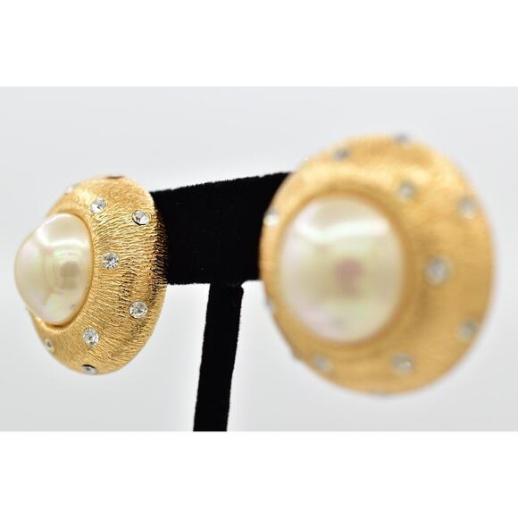 Christian Dior Vintage Starlight Crystal Earrings Chunky Dome Gold Signed Bin1 - Picture 3 of 12